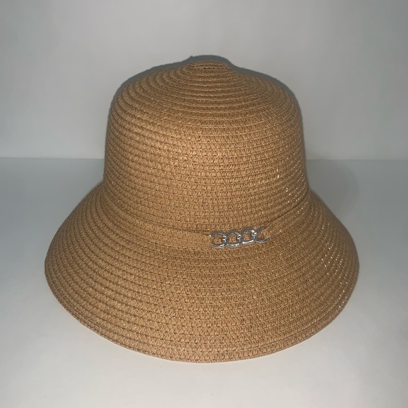 Magid Black Straw Hat w/ Chain accent Wide Brim OS. Gold color Paper NWOT - Picture 2 of 5